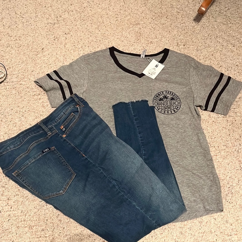 Selling Chaps jeans & Orange beach tee shirt combo.  Shirt is M. Jeans size 10S
